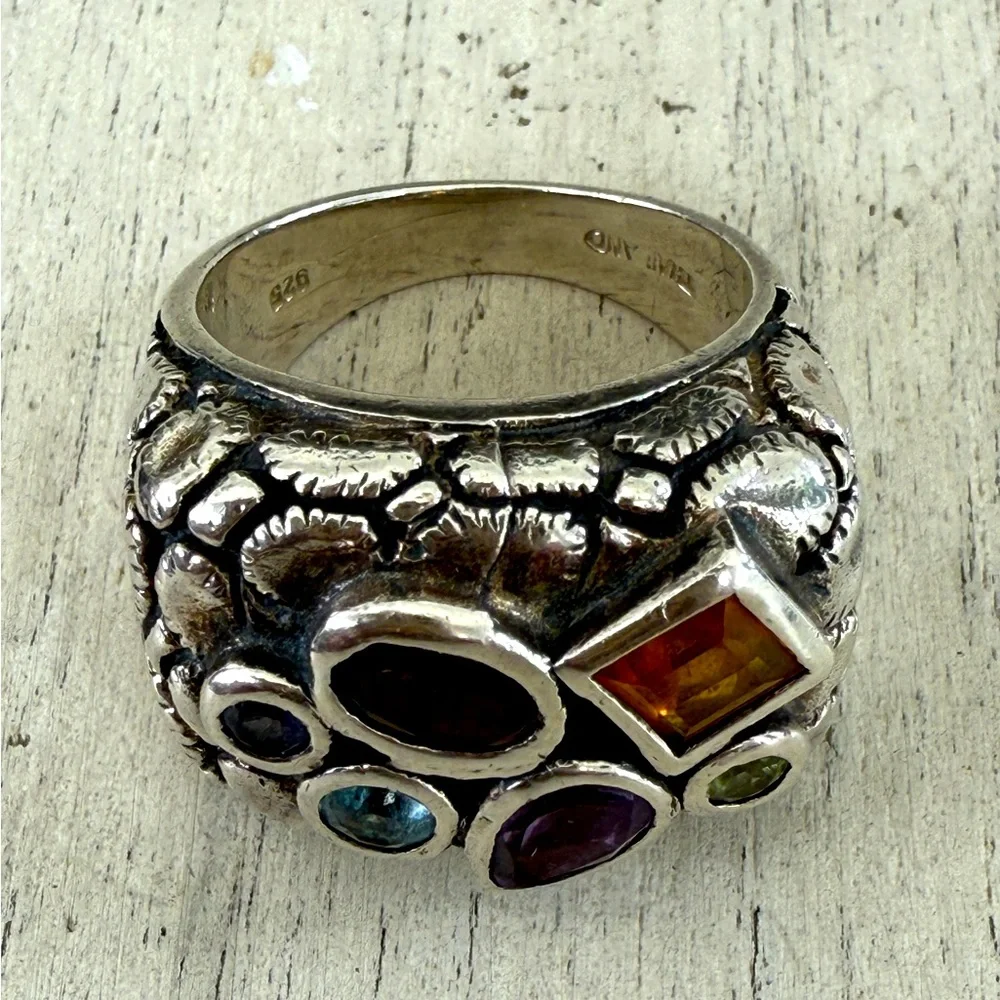 Vintage Chi Multiple Semi Precious Stone Sterling Silver Ring - Picture 7 of 8